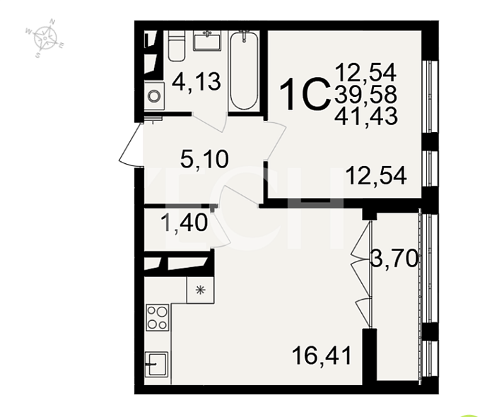 Продажа 1 комнатной квартиры, 41.4 м2, обл. Тульская, г. посёлок Горелки, Большая улица, 6/1 10