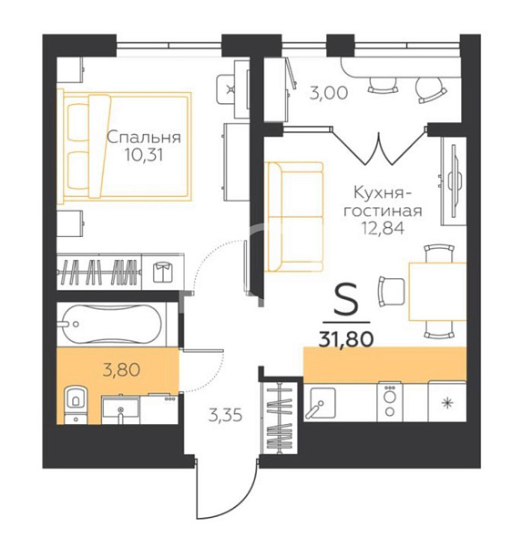 Продажа 1 комнатной квартиры, 31.8 м2, г. Тула, пос. Молодежный, д. 10 8