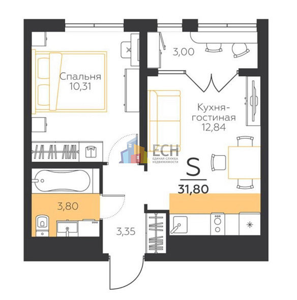 Продажа 1 комнатной квартиры, 31.8 м2, г. Тула, пос. Молодежный, д. 10 1