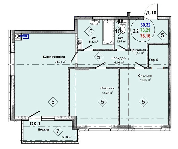 Продажа 2 комнатной квартиры, 72.3 м2, обл. Тульская, г. Новомосковск, Пионерская улица, 18Дк2 31