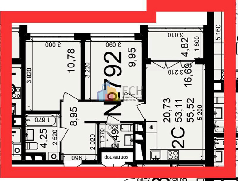 Продажа 2 комнатной квартиры, 55.52 м2, пос. Горелки, ул. Большая , д. 6А 7