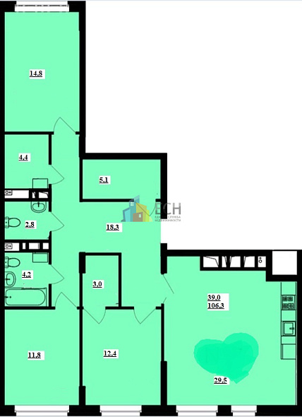 Продажа 3 комнатной квартиры, 106.3 м2, обл. Тульская, г. Тула, переулок Шевченко, 5 8