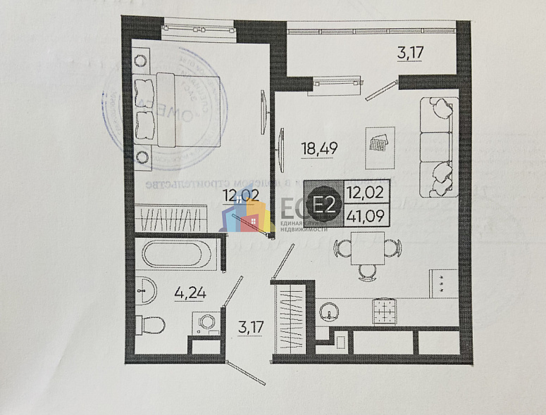 Продажа 1 комнатной квартиры, 41.09 м2, г. Тула, пос. Горелки, ул. Большая, стр. 7 12
