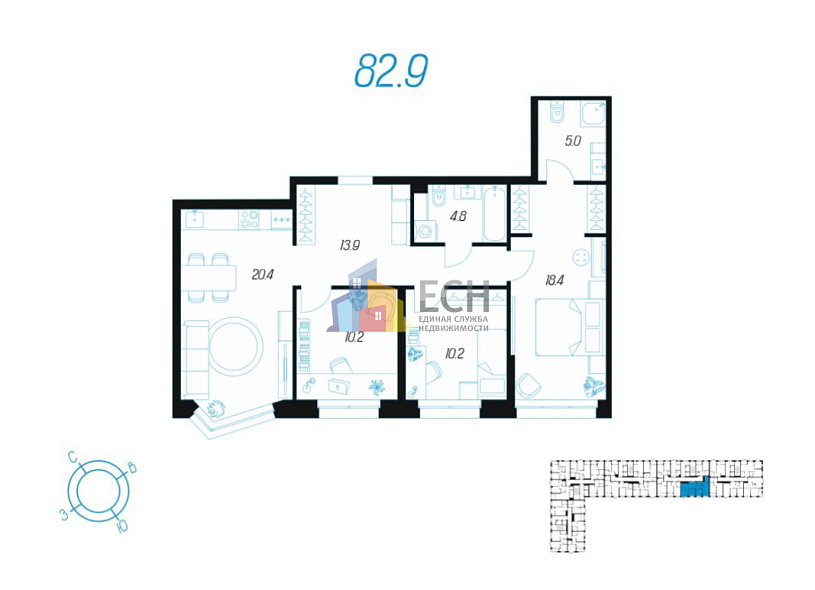 Продажа 3 комнатной квартиры, 82.9 м2, г. Тула, ул. Михеева, д. 5 5